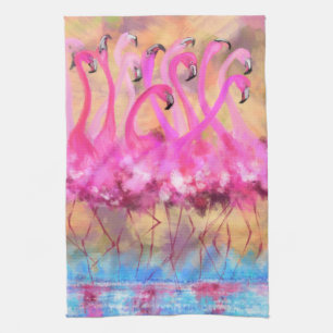 Roze flamingos Love Dance - Original Art Painting Theedoek
