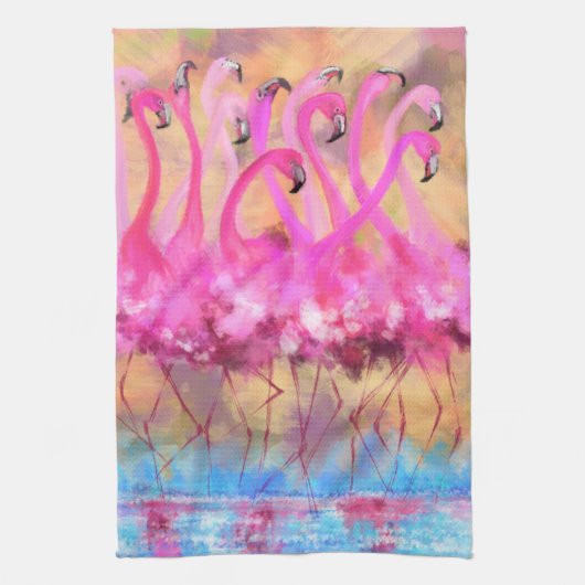 Roze flamingos Love Dance - Original Art Painting Theedoek (Verticaal)