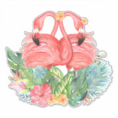 Roze flamingos Love Tropical Flowers Sticker (Voorkant)