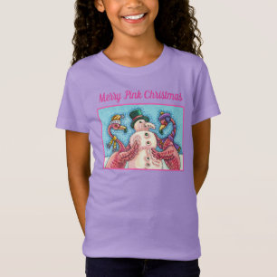 ROZE FLAMINGO'S MAKEN SNEEUWMAN, GRAPPIGE KERSTVOG T-SHIRT