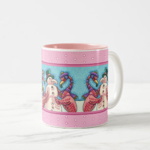 ROZE FLAMINGO'S MAKEN SNEEUWMAN, GRAPPIGE KERSTVOG TWEEKLEURIGE KOFFIEMOK