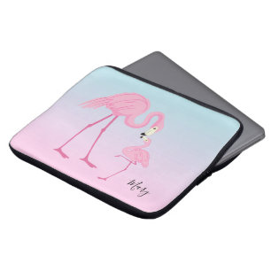 Roze flamingos mama en baby laptop sleeve