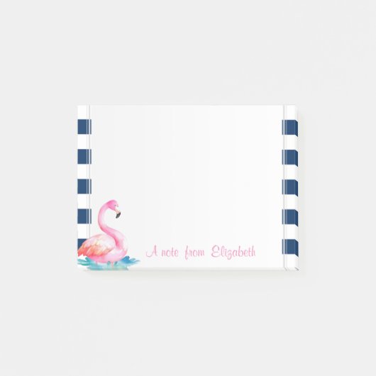 Roze Flamingo's,Marineblauwe Strepen Post-it® Notes (Voorkant)
