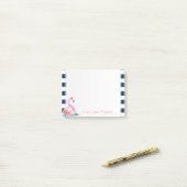 Roze Flamingo's,Marineblauwe Strepen Post-it® Notes (Op bureau)