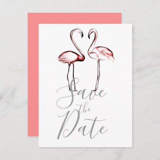 Roze Flamingo's Marmer Save the Date Aankondigingskaart (Voorkant / Achterkant)