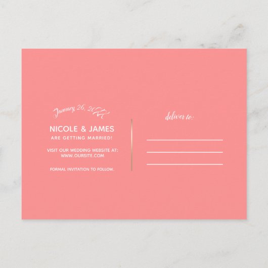 Roze Flamingo's Marmer Save the Date Aankondigingskaart (Achterkant)