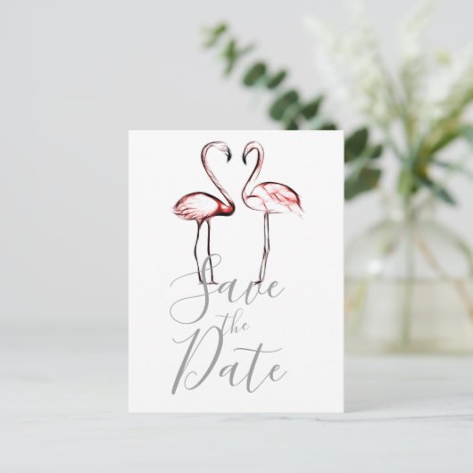 Roze Flamingo's Marmer Save the Date Aankondigingskaart (Staand voorkant)