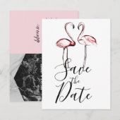 Roze Flamingo's Marmer Save the Date Aankondigingskaart (Voorkant / Achterkant)