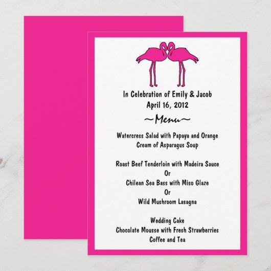 Roze Flamingo's Menu Kaarten (Voorkant / Achterkant)