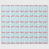 Roze flamingos Merry kerst Pattern Blue Cadeaupapier (Vlak)