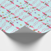 Roze flamingos Merry kerst Pattern Blue Cadeaupapier (Hoek)