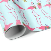 Roze flamingos Merry kerst Pattern Blue Cadeaupapier (Rol Hoek)
