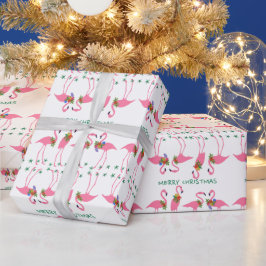 Roze flamingos Merry Kerstmis Pattern Cadeaupapier