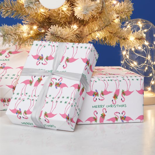 Roze flamingos Merry Kerstmis Pattern Cadeaupapier (Feestdagen)