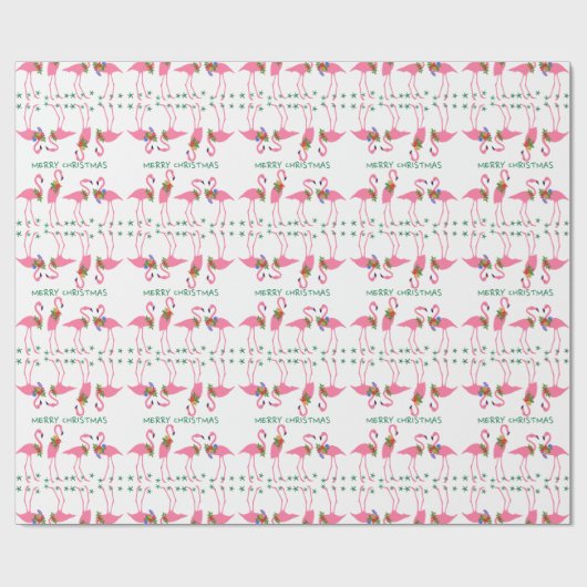 Roze flamingos Merry Kerstmis Pattern Cadeaupapier (Vlak)