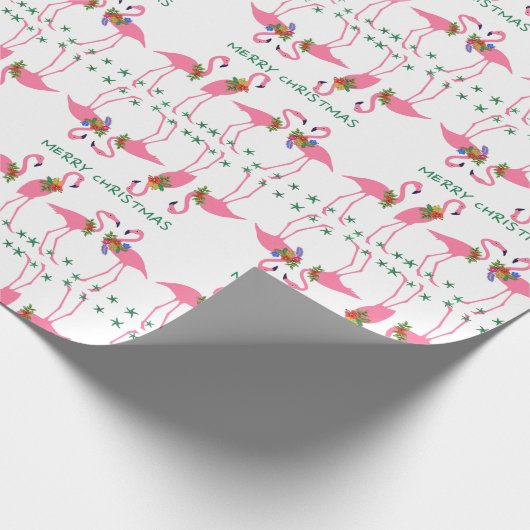Roze flamingos Merry Kerstmis Pattern Cadeaupapier (Hoek)