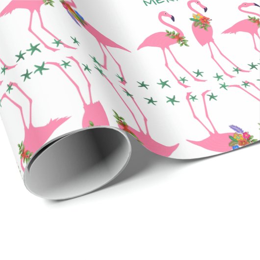 Roze flamingos Merry Kerstmis Pattern Cadeaupapier (Rol Hoek)