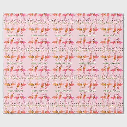 Roze flamingos Merry Kerstmis Pattern Cadeaupapier (Vlak)