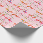 Roze flamingos Merry Kerstmis Pattern Cadeaupapier (Hoek)