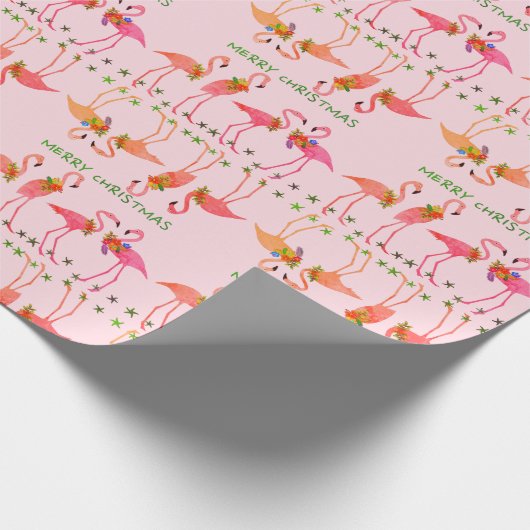 Roze flamingos Merry Kerstmis Pattern Cadeaupapier (Hoek)