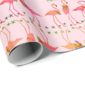 Roze flamingos Merry Kerstmis Pattern Cadeaupapier (Rol Hoek)