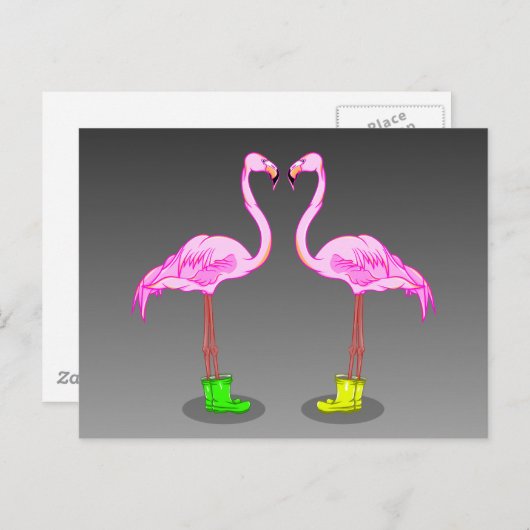 Roze flamingo's met gumboots briefkaart (Voorkant / Achterkant)