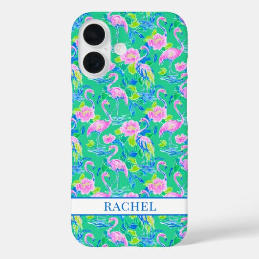 Roze Flamingo's met Monogram Case-Mate iPhone Case (Achterkant)