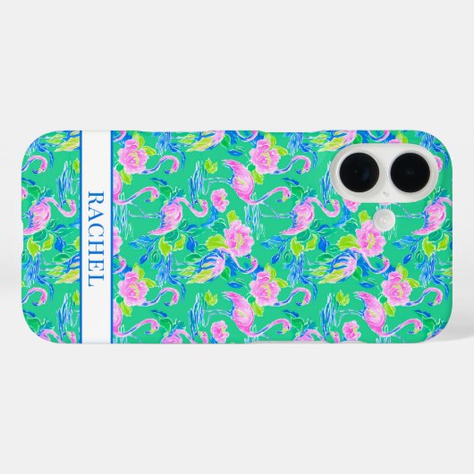 Roze Flamingo's met Monogram Case-Mate iPhone Case (Achterkant (horizontaal))