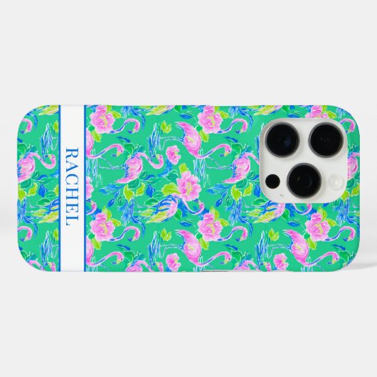 Roze Flamingo's met Monogram Case-Mate iPhone Case (Achterkant (horizontaal))