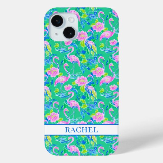 Roze Flamingo's met Monogram Case-Mate iPhone Case (Achterkant)