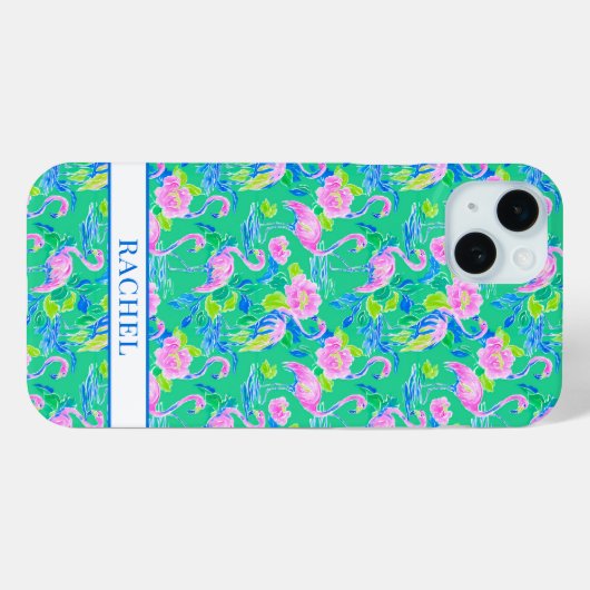 Roze Flamingo's met Monogram Case-Mate iPhone Case (Achterkant (horizontaal))