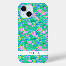 Roze Flamingo's met Monogram iPhone 15 Case