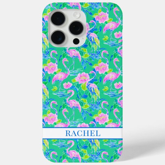 Roze Flamingo's met Monogram Case-Mate iPhone Case (Achterkant)