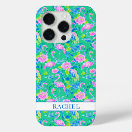 Roze Flamingo's met Monogram iPhone 15 Pro Case