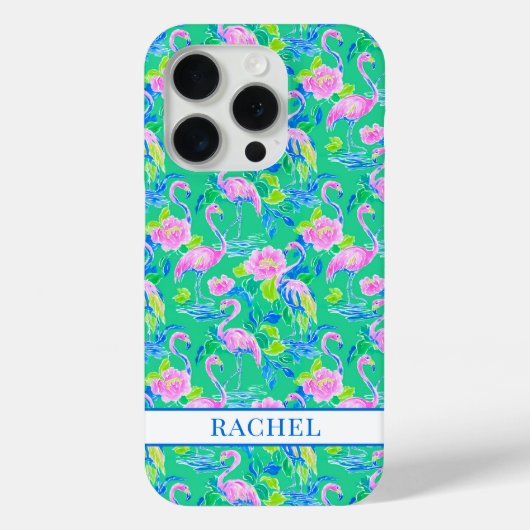 Roze Flamingo's met Monogram Case-Mate iPhone Case (Achterkant)