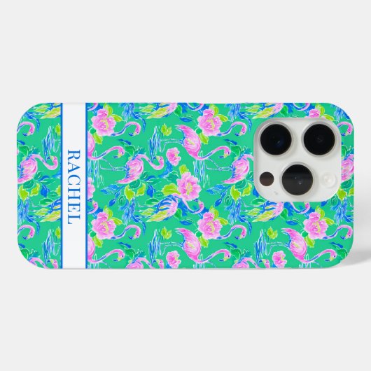 Roze Flamingo's met Monogram Case-Mate iPhone Case (Achterkant (horizontaal))