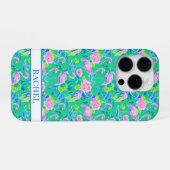 Roze Flamingo's met Monogram iPhone Hoesje (Achterkant horizontaal)