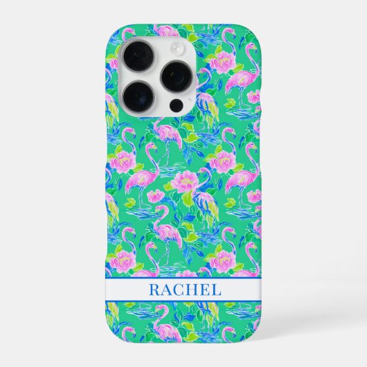 Roze Flamingo's met Monogram iPhone Hoesje (Achterkant)