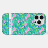 Roze Flamingo's met Monogram iPhone Hoesje (Achterkant horizontaal)