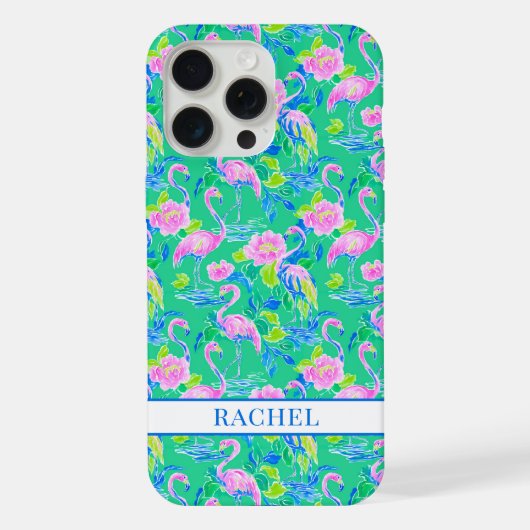 Roze Flamingo's met Monogram iPhone Hoesje (Achterkant)
