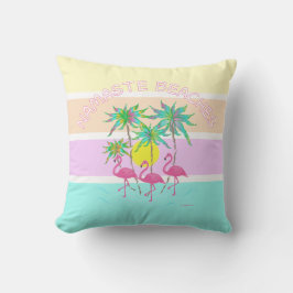Roze flamingos met palmen, Namaste stranden, Fun C Kussen