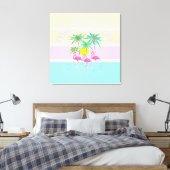 Roze flamingos met palmen, Namaste stranden, Fun Canvas Afdruk (Insitu (Slaapkamer))