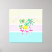Roze flamingos met palmen, Namaste stranden, Fun Canvas Afdruk (Voorkant)