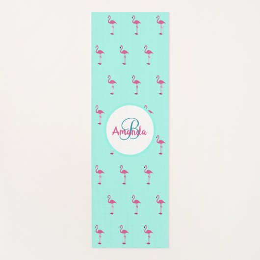 Roze flamingo's mint groen monogram naam yogamat (Voorkant)