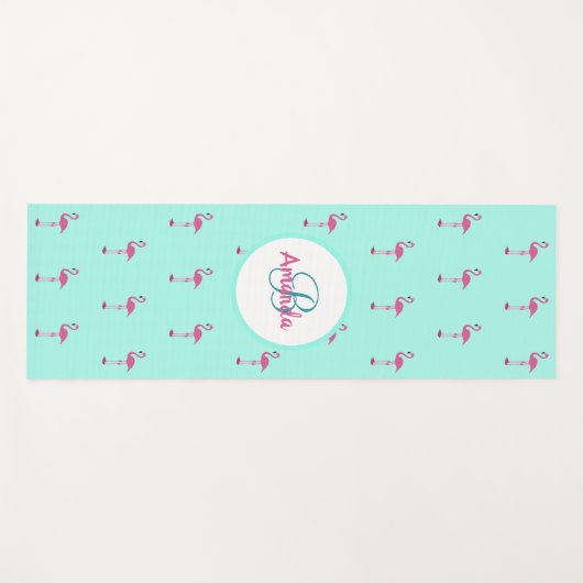 Roze flamingo's mint groen monogram naam yogamat (Voorkant (horizontaal))