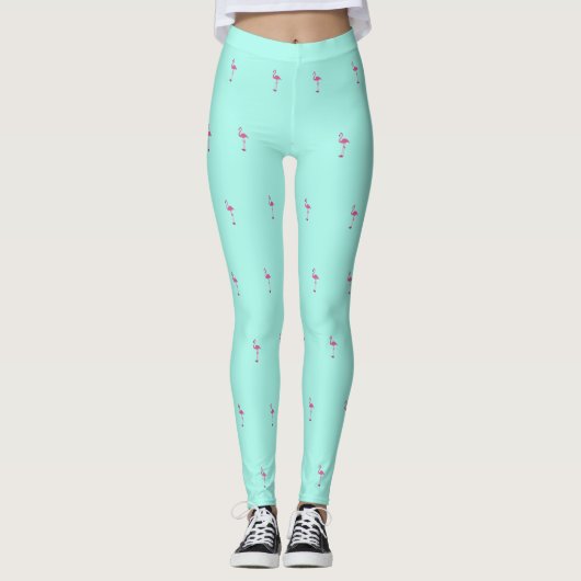 Roze flamingo's mintgroen leggings (Voorkant)