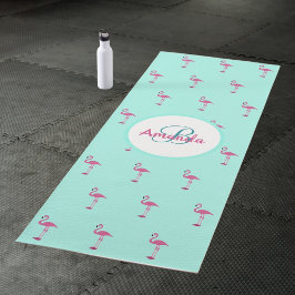 Roze flamingo's mintgroene monogram naam yogamat