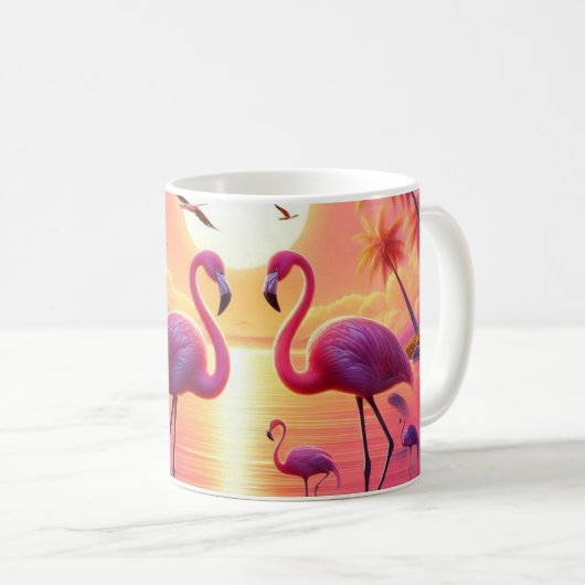 Roze flamingo's mok! koffiemok (Voorkant rechts)