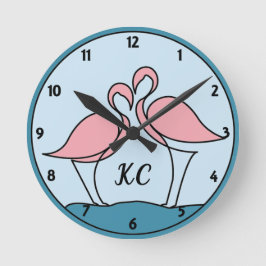 Roze Flamingo's Monogram Kunst, of Aangepaste Foto Ronde Klok