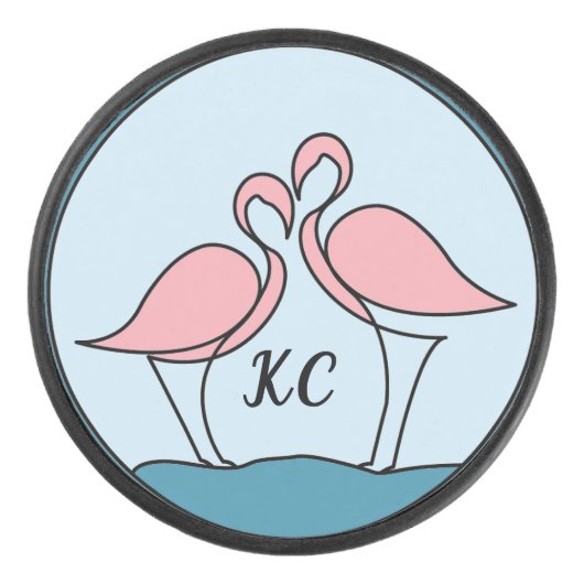 Roze Flamingo's Monogram Kunst, of Foto Hockey Puck (Voorkant)